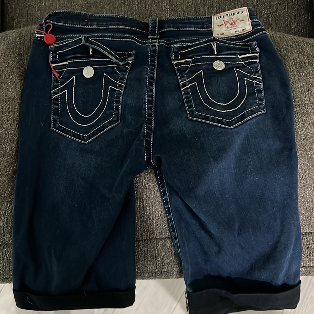 True Religion Dark Blue Denim Riley Knee Shirt Sz 32